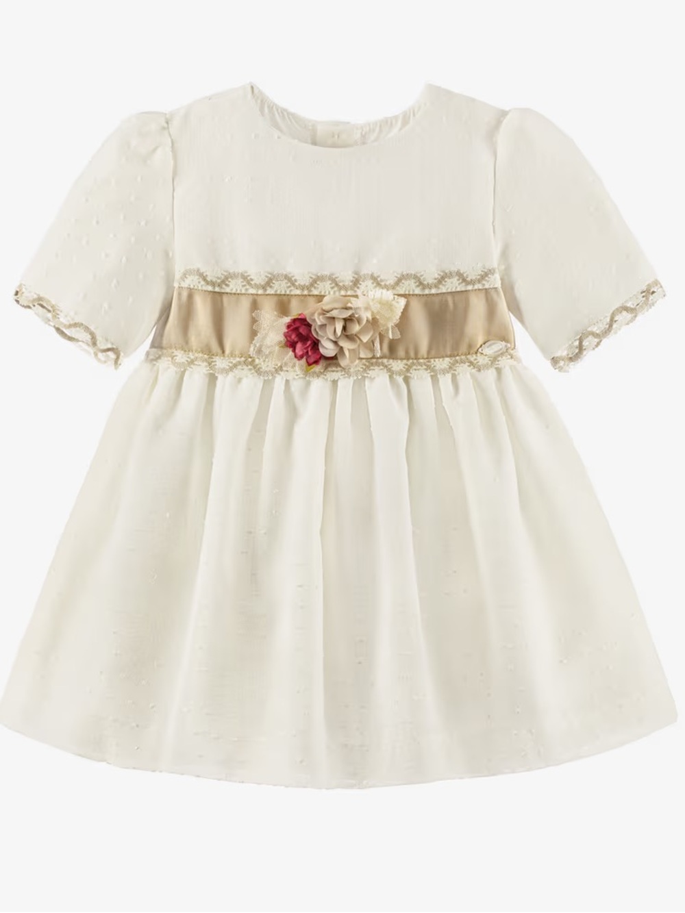 Classic Ivory Party Dress with Floral Sash for Girls